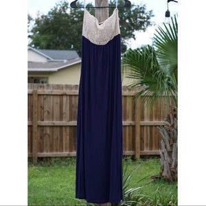 Strapless Blue & Lace Maxi Dress